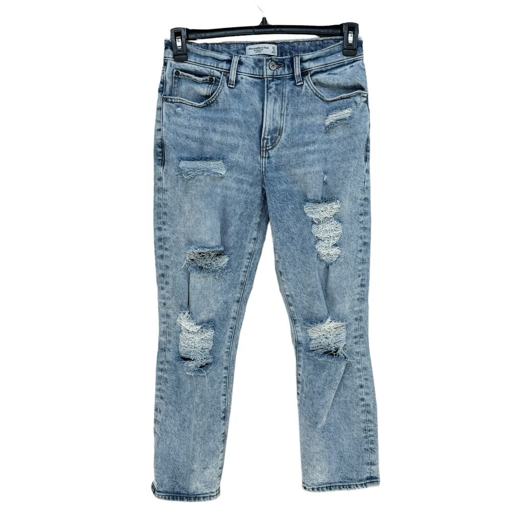 Abercrombie & Fitch 27/4R Boyfriend Jeans Mid-Rise Distressed Frayed Hems Blue